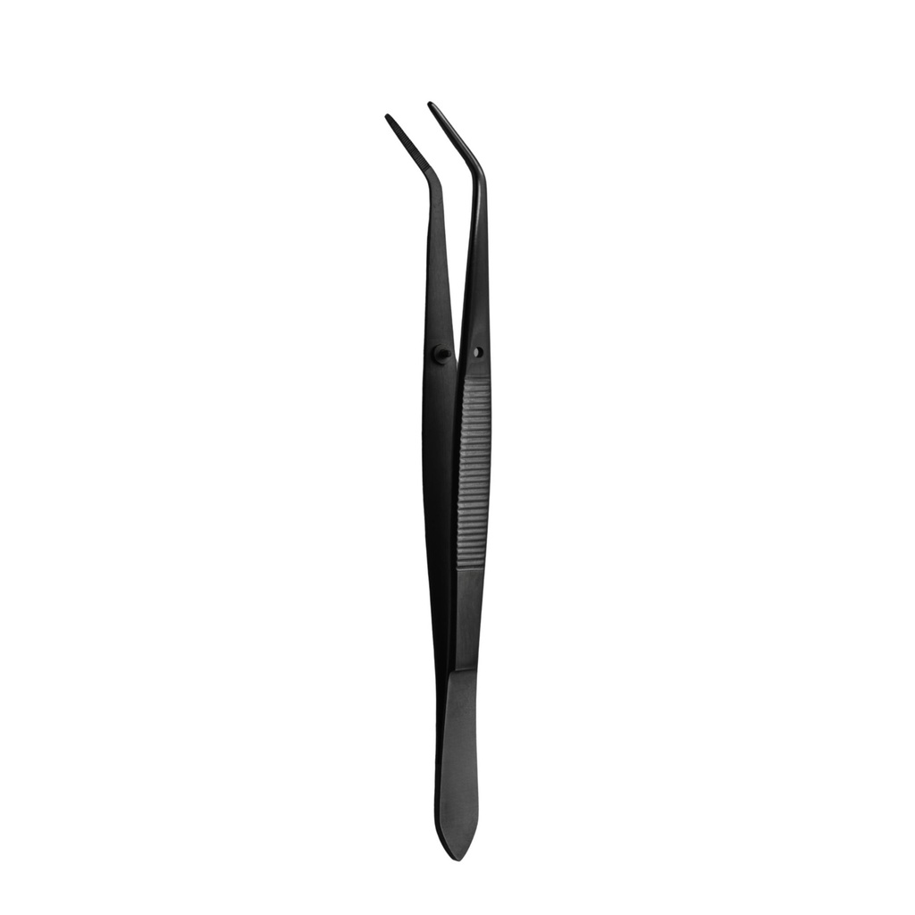 [3628-3A] College pincet, kort takket 13mm, 15cm, sort
